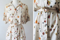 vintage 40s silk royal Hawaiian angelfish safari dress bodice