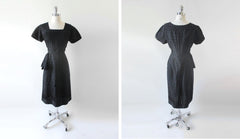 Vintage 50's Black Eyelet Sheath Dress L  • As Found