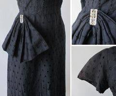 Vintage 50's Black Eyelet Sheath Dress L  • As Found