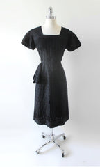 Vintage 50's Black Eyelet Sheath Dress L  • As Found