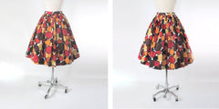 Vintage 50s 60s Autumnal Abstract Roses Full Skirt XS