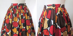 Vintage 50s 60s Autumnal Abstract Roses Full Skirt XS