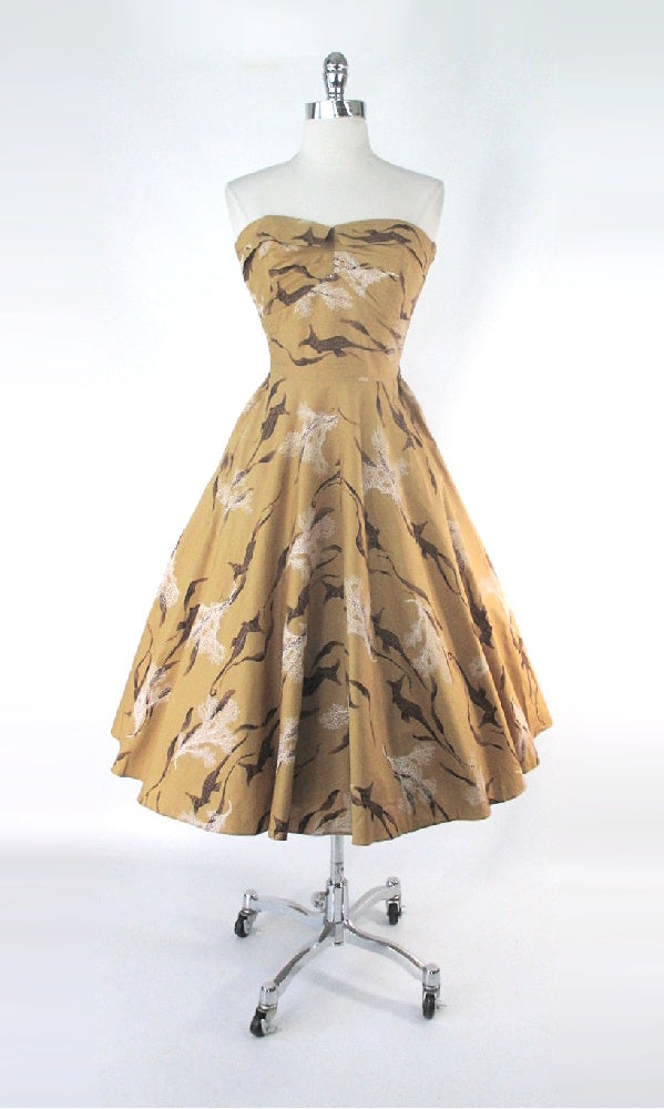 Vintage 50s Golden Seahorses Hawaiian Dress S