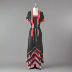 Vintage 70's Chevron Stripe Dress & Sweater / Jacket Set M
