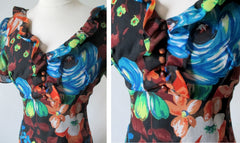 Vintage 70's Floral Chiffon Maxi Dress Party Gown S