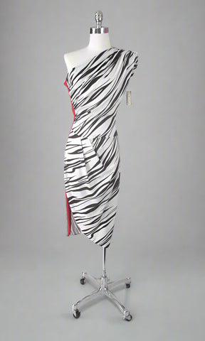 Vintage 70s Fredericks Of Hollywood One Shoulder Zebra Party Dress