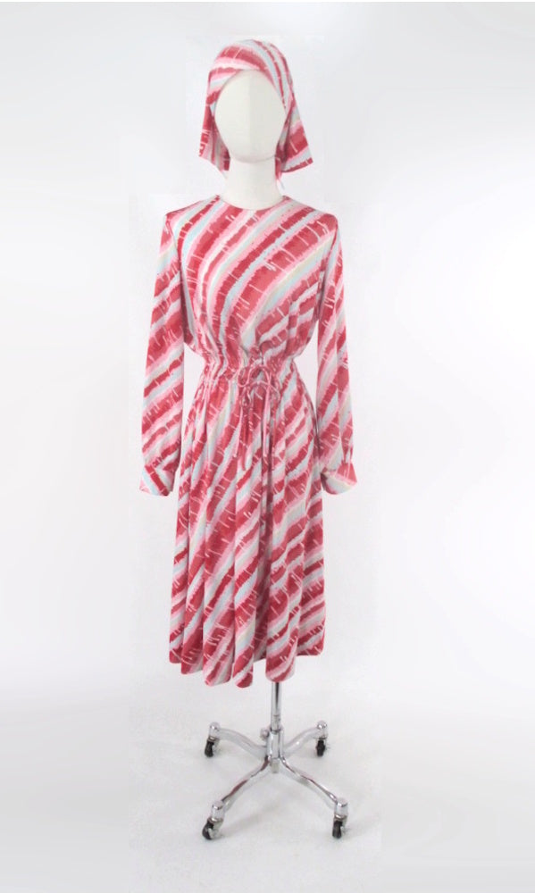 Vintage 70s' Melting Stripes Dress & Matching Head Scarf