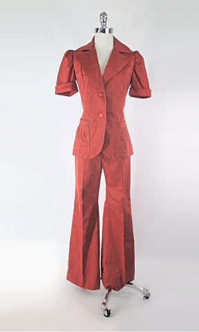 Vintage 70s Burnt Orange Bell Bottom Pants & Top Set S