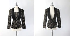 Vintage 80s 90s Gold Flocked Black Velvet Jacket Vest S