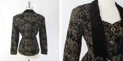 Vintage 80s 90s Gold Flocked Black Velvet Jacket Vest S