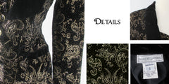 Vintage 80s 90s Gold Flocked Black Velvet Jacket Vest S