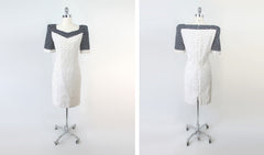 vintage 80s Carolina Herrera blue white polka dot day dress L full
