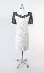 vintage 80s Carolina Herrera blue white polka dot day dress L web gallery