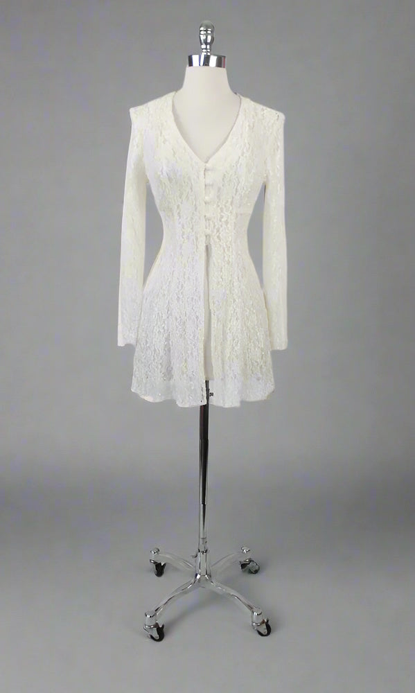 Vintage 90s Antique White Lace Dress | Overdress S