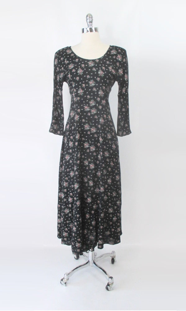 Vintage 90s Long  Grunge Tea Roses Dress S