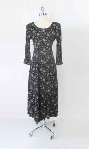 Vintage 90s Long  Grunge Tea Roses Dress S