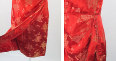 Vintage 60s 50s Red Satin Andrade Hawaiian Sarong Dress M