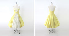Vintage 50s Sunny Yellow & Lace Lilli Diamond Party Dress XS