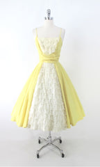 Vintage 50s Sunny Yellow & Lace Lilli Diamond Party Dress XS