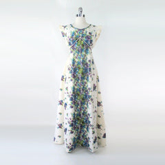 Vintage 70s Liberty House Hawaiian Barkcloth Maxi Dress L