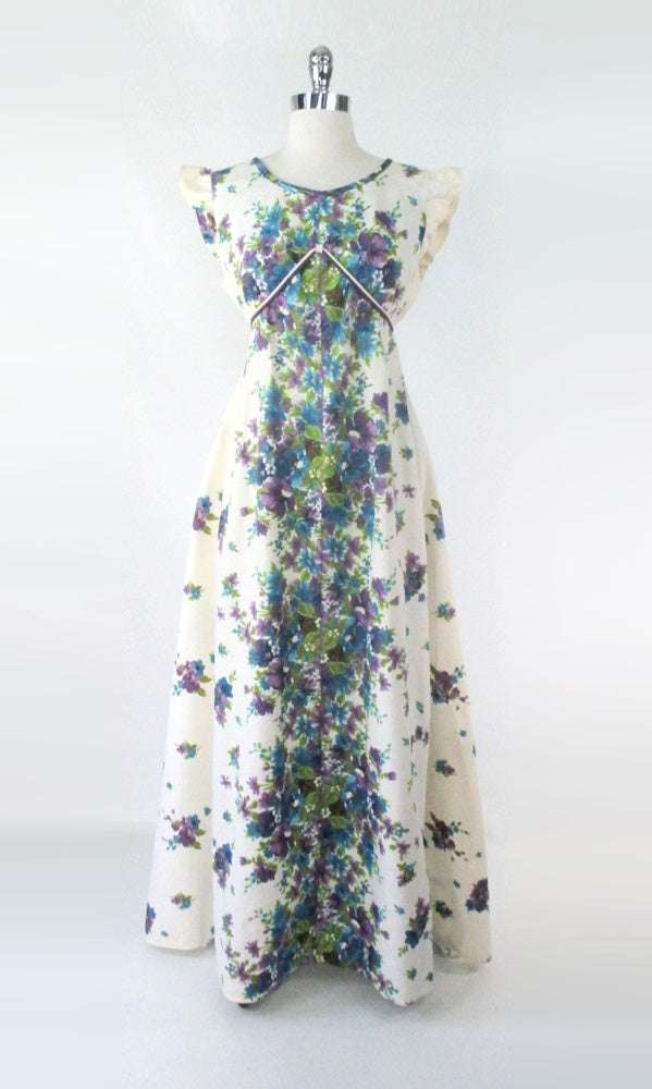 Vintage 70s Liberty House Hawaiian Barkcloth Maxi Dress L
