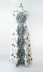 Vintage 70s Liberty House Hawaiian Barkcloth Maxi Dress L