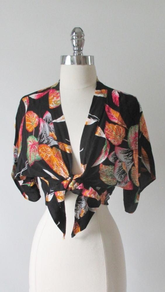 Vintage 70's Rayon Hawaiian Tie Kimono Crop Top Blouse Shirt - Bombshell Bettys Vintage
