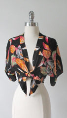 Vintage 70's Rayon Hawaiian Tie Kimono Crop Top Blouse Shirt - Bombshell Bettys Vintage