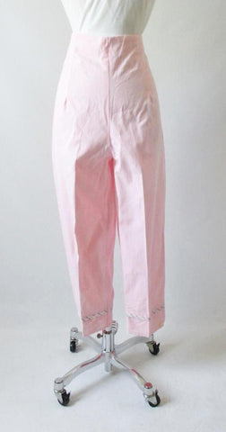 Vintage 60's 50's High Waist Pink Stripe Crop Pants New Old Stock L