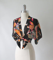 Vintage 70's Rayon Hawaiian Tie Kimono Crop Top Blouse Shirt - Bombshell Bettys Vintage