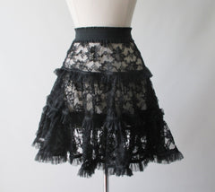 80's Karen Alexander Black Lace Mini Slip Petticoat Skirt S - Bombshell Bettys Vintage