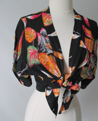 Vintage 70's Rayon Hawaiian Tie Kimono Crop Top Blouse Shirt - Bombshell Bettys Vintage