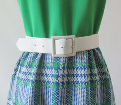 Vintage 70's MOD Green & Blue Plaid Maxi Dress M - Bombshell Bettys Vintage