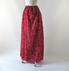 Vintage 70's Handmade Red Maxi Skirt 50's Hawaiian Fabric 1X XXL Plus - Bombshell Bettys Vintage
