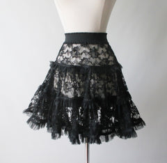 80's Karen Alexander Black Lace Mini Slip Petticoat Skirt S - Bombshell Bettys Vintage
