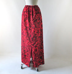 Vintage 70's Handmade Red Maxi Skirt 50's Hawaiian Fabric 1X XXL Plus - Bombshell Bettys Vintage