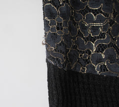 Vintage 50's Pearl Collar Black Lace Knit Sweater Top L - Bombshell Bettys Vintage