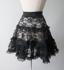80's Karen Alexander Black Lace Mini Slip Petticoat Skirt S - Bombshell Bettys Vintage