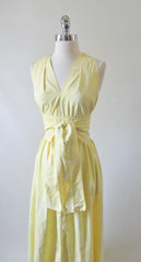 Vintage 70's Sweeping Maxi Dress Matching Obi Sash Gown L - Bombshell Bettys Vintage