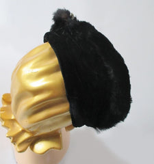 Vintage 50's Black Velvet & Fur Headband Hat - Bombshell Bettys Vintage