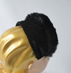 Vintage 50's Black Velvet & Fur Headband Hat - Bombshell Bettys Vintage