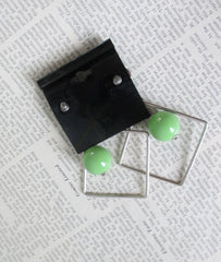 Vintage 80's Big Lime Green Diamond Dangle New Wave Glam Earrings - Bombshell Bettys Vintage