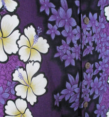 Mens Vintage Hilo Hattie Purple Hibiscus Barkcloth Hawaiian Shirt XL - Bombshell Bettys Vintage