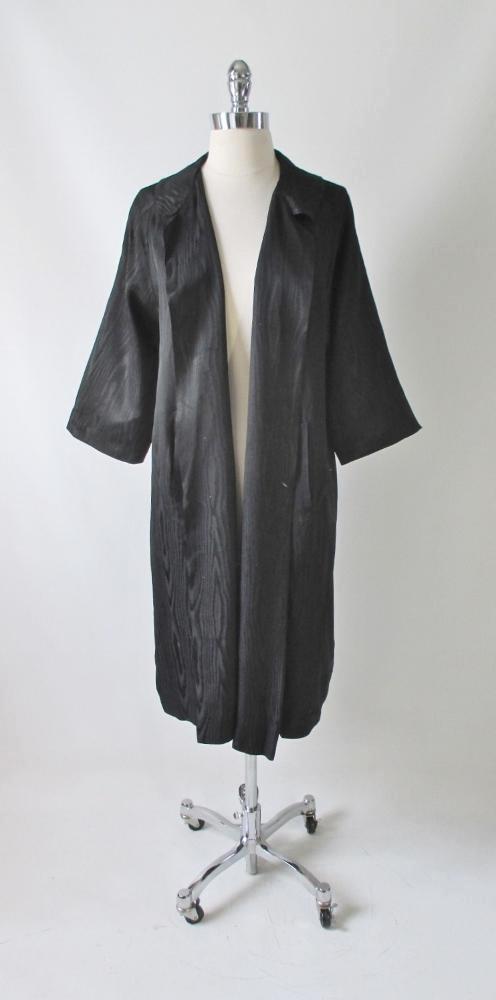 Vintage 50's Black Moiré Taffeta Evening Swing Coat Jacket M - Bombshell Bettys Vintage
