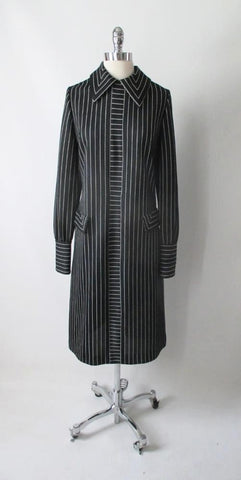 Vintage 60's Gothic Black White Pinstripe MOD Shift Tea Dress