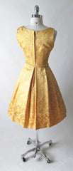 Vintage 60's Gold Damask Satin Full Skirt Party Dress M - Bombshell Bettys Vintage