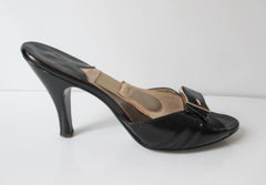 Vintage 50's Black Gold Buckle Springolator Heels Shoes 8 - Bombshell Bettys Vintage