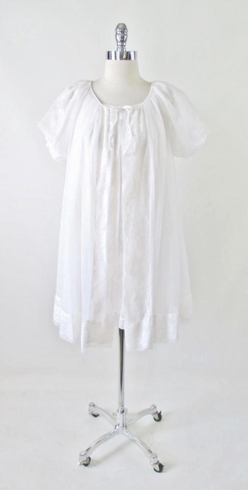 Vintage 50s White Chiffon Baby Doll Nightie Night Gown & Robe Set M - Bombshell Bettys Vintage