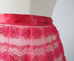 Vintage 50's / 60's Elsa Schiaparelli Red Lace Satin Trim Hostess Apron - Bombshell Bettys Vintage