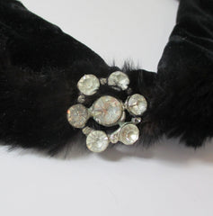 Vintage 50's Black Velvet & Fur Headband Hat - Bombshell Bettys Vintage